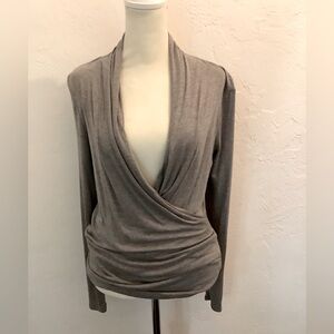 Banana Republic Bodycon Grey Wrap Rouched Long Sleeve Top, Size S